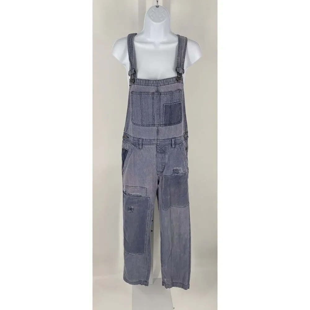 We The Free Vintage Wash Denim Overalls | Distressed Patchwork